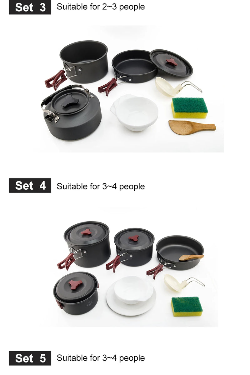 Conjunto de utensílios de cozinha para acampamento