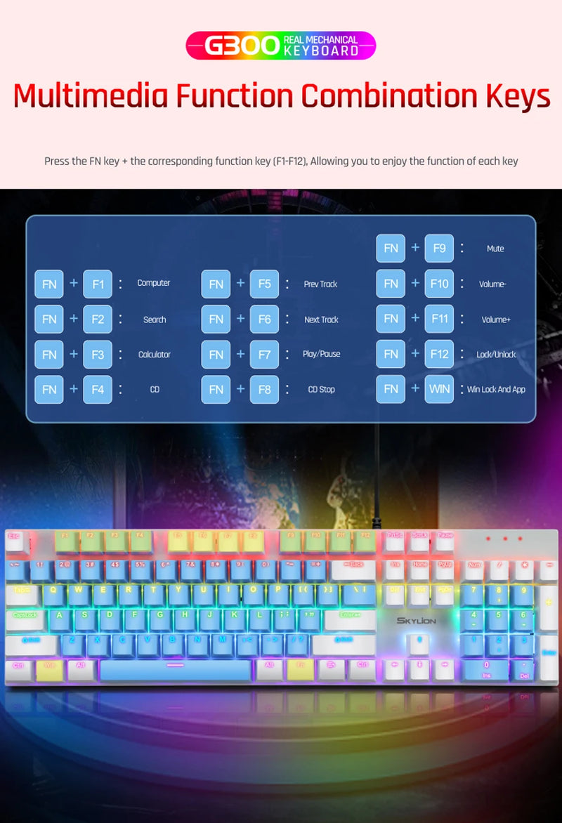 Teclado mecânico com fio SKYLION G300 28 tipos de iluminação