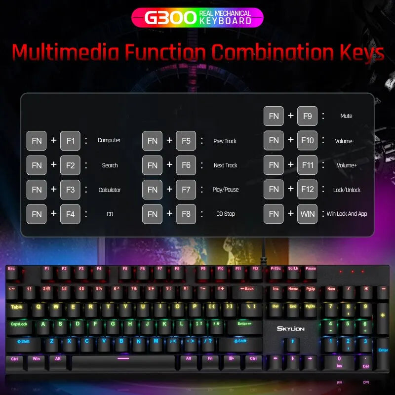 Teclado mecânico com fio SKYLION G300 28 tipos de iluminação