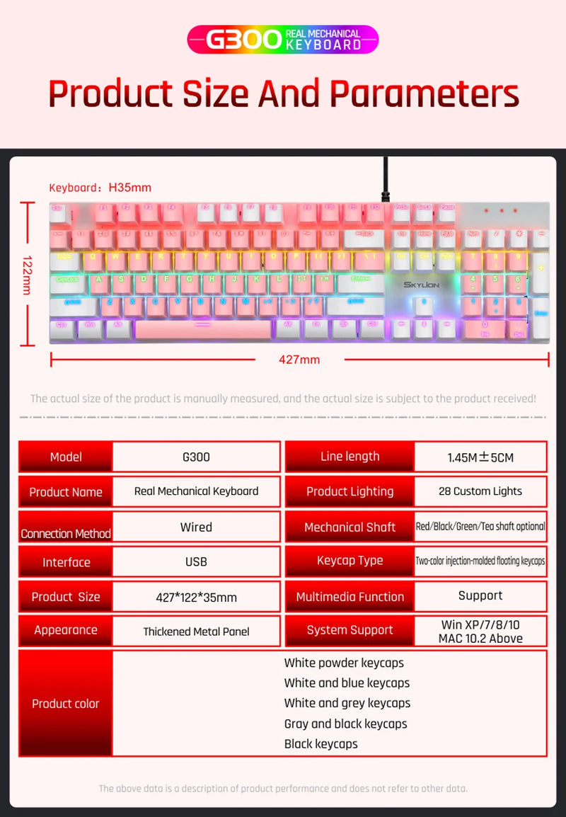 Teclado mecânico com fio SKYLION G300 28 tipos de iluminação